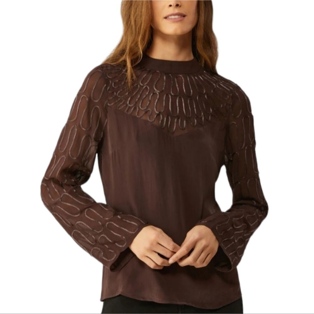 NWT Ecru Ford Soutache Detail Blouse in Deep Plum Sz S